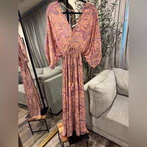 Bohemian Paisley Maxi Dress in Pink and Orange